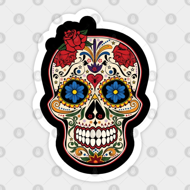 Gothic Day Of The Dead Roses Sugar Skull 1 Sticker by EDDArt